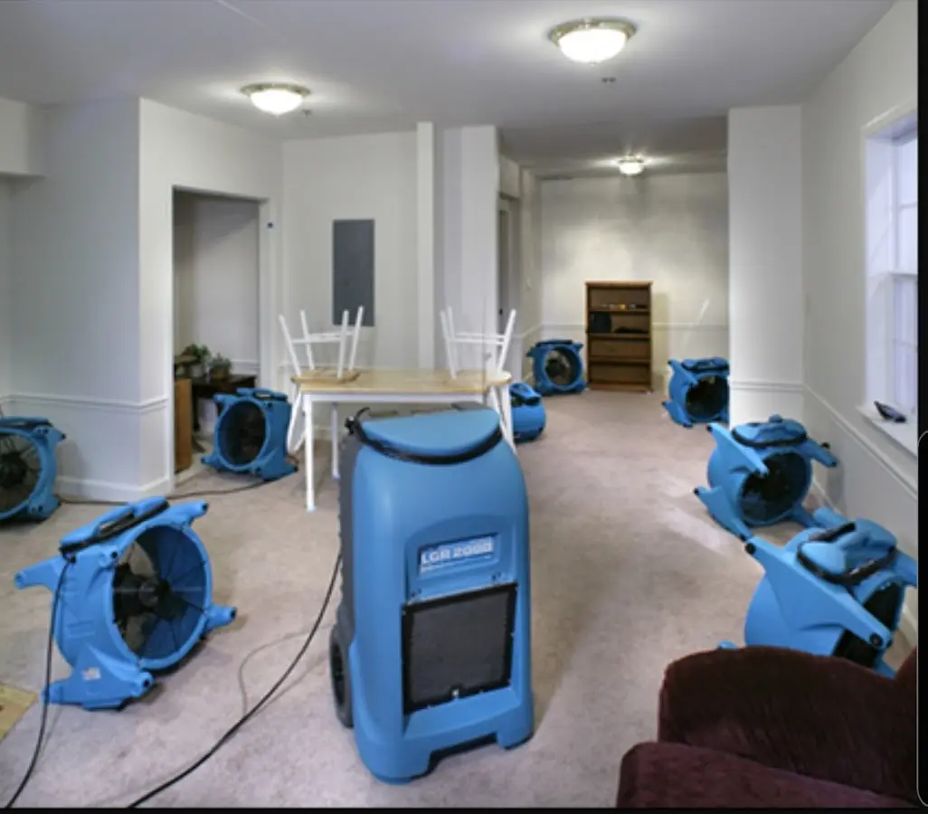 Air movers and dehumidifier setup for Water Damage Restoration in Waldwick